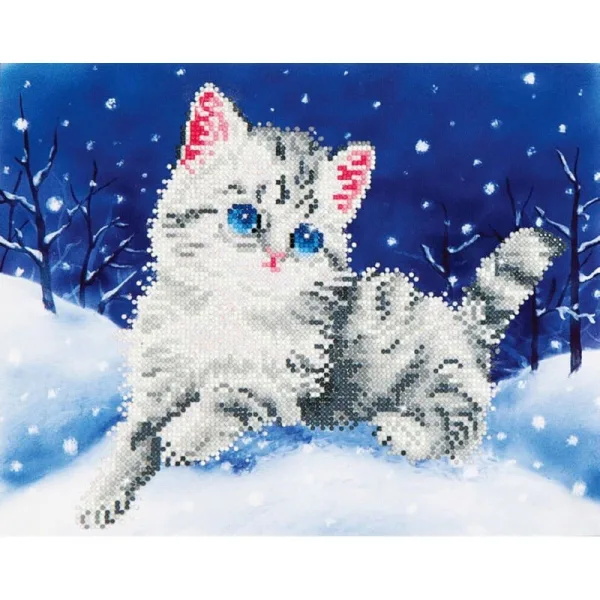 Коте в снега - диамантен гоблен DD5.006
