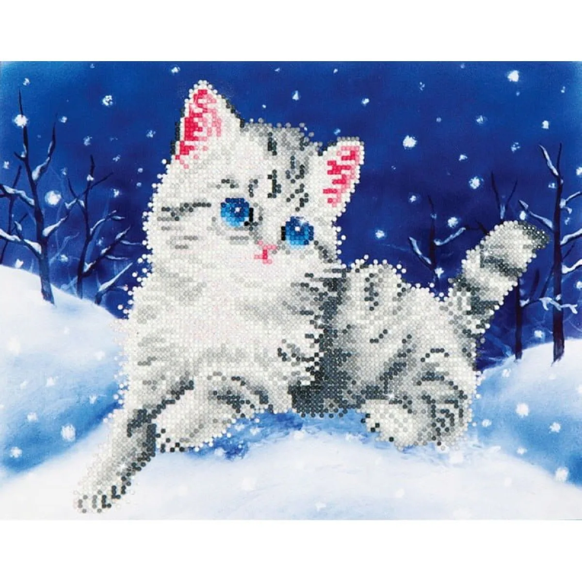 Коте в снега - диамантен гоблен DD5.006
