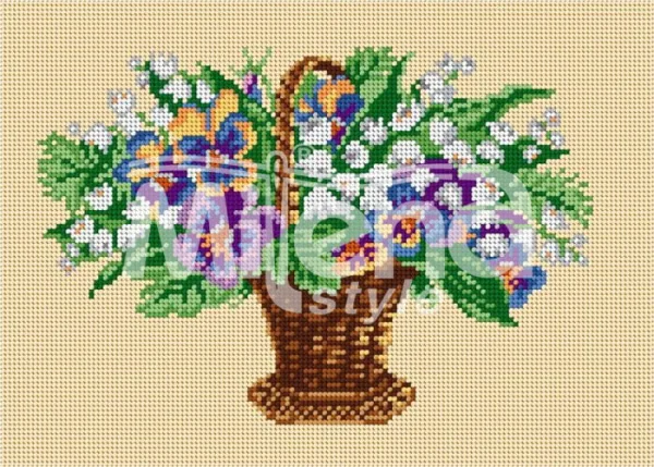 Кошничка с цветя - гоблен със схема (5722)