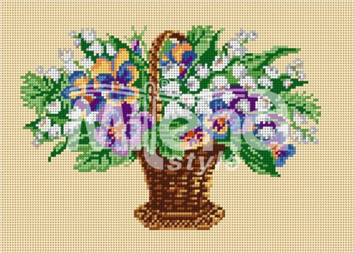Кошничка с цветя - гоблен със схема (5722)