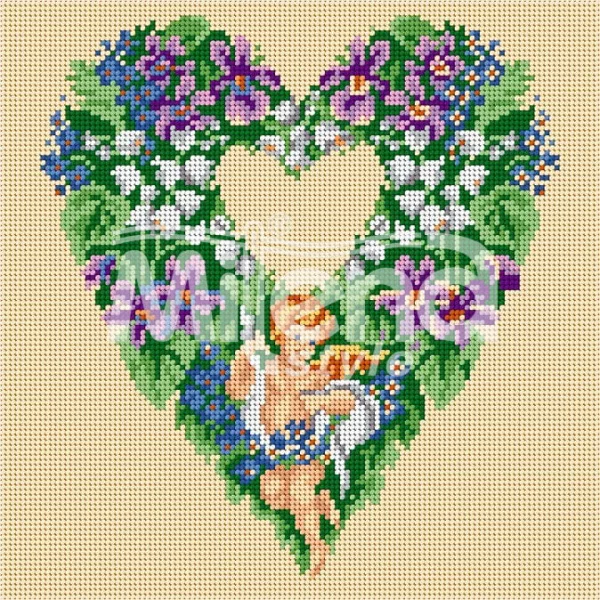 Сърце с цветя - гоблен със схема (5829)