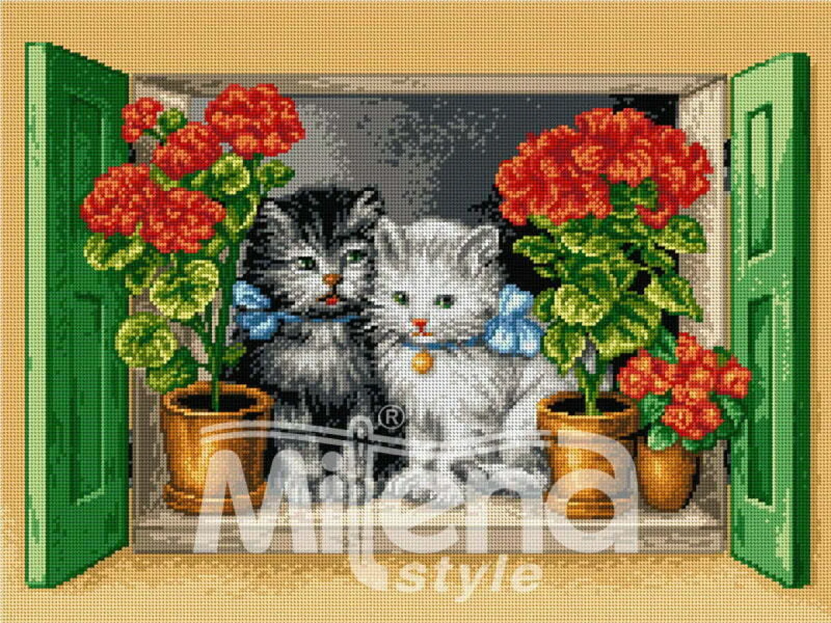 Котета на прозореца - гоблен със схема (6182)