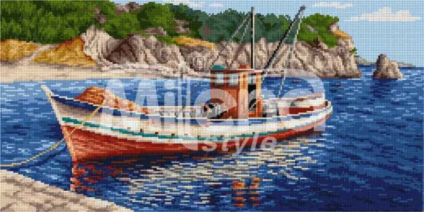 Лодка в морето - гоблен със схема