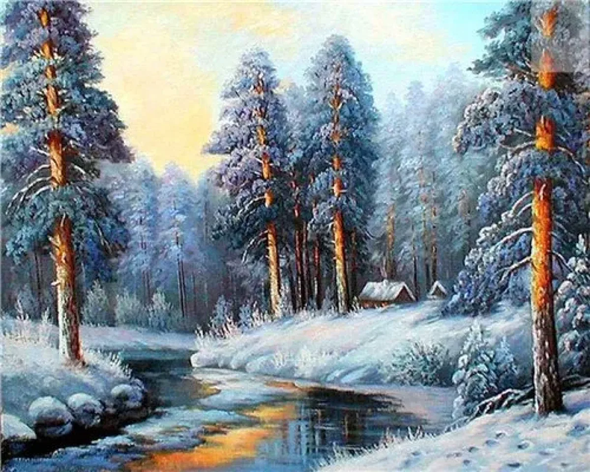 Зимен пейзаж - диамантен гоблен