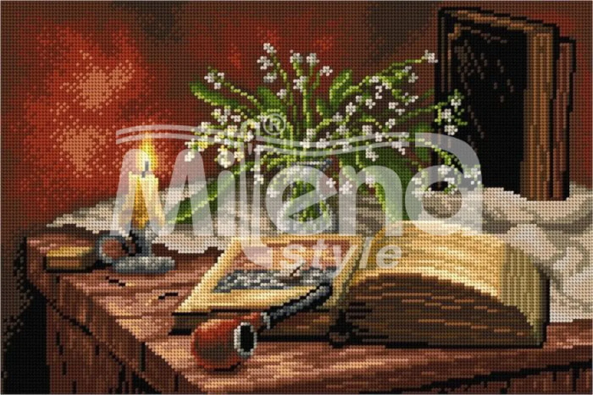 Натюрморт с книга - гоблен със схема