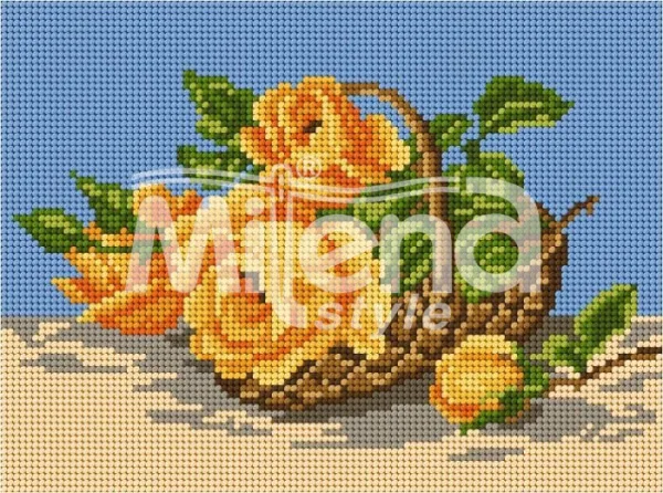Кошница с жълти рози - гоблен с щампа