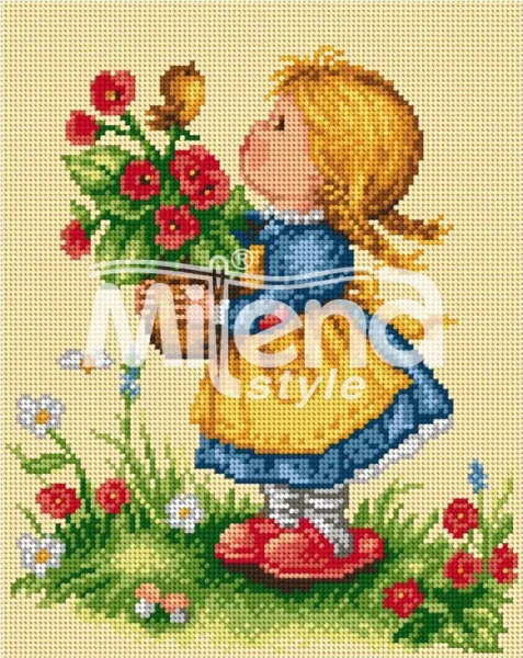 Момиче с букет - гоблен с щампа (243034)