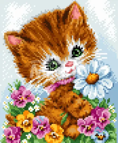 Диамантен гоблен "Коте с цветенца"